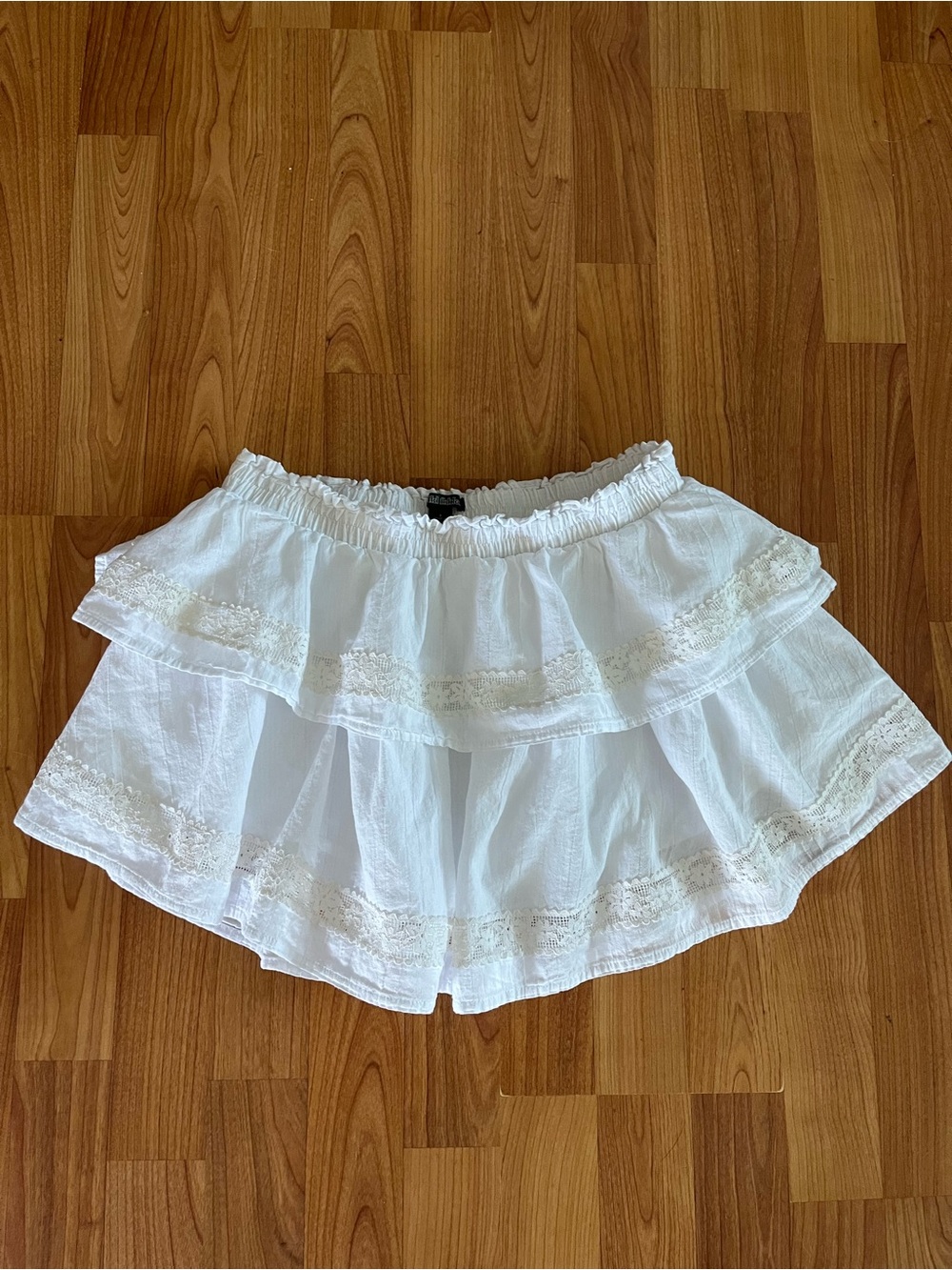 White Tiered Lace Mini Skirt with built in shorts